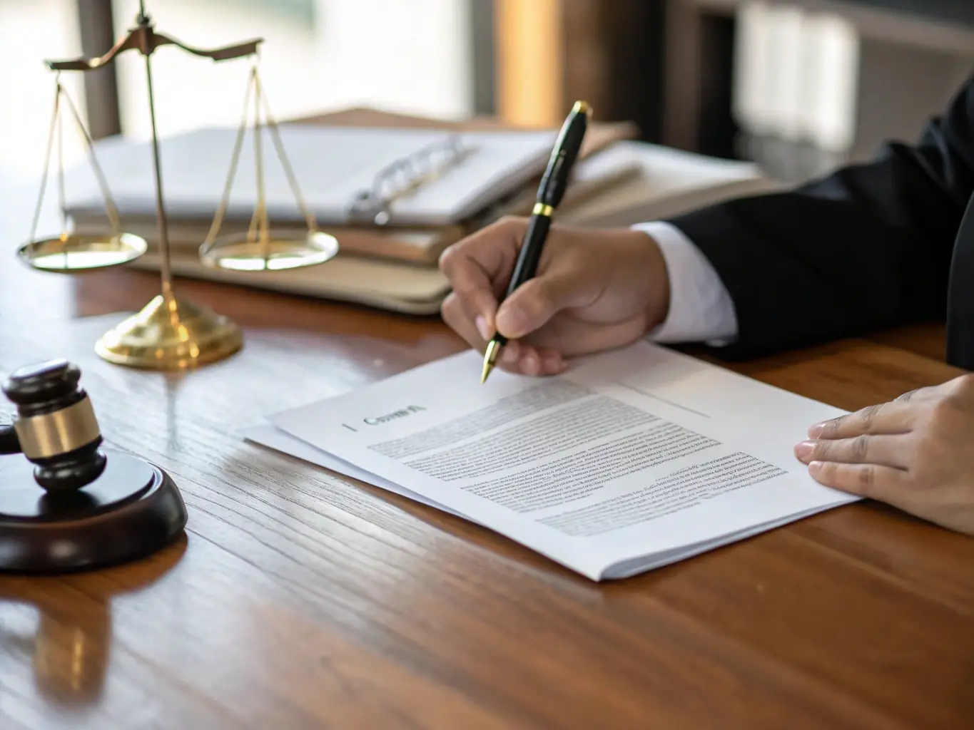 A close-up shot of a contract being reviewed, highlighting the importance of contract drafting and review.